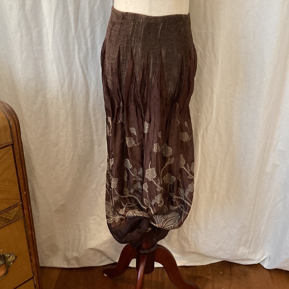Lapis Boho sheer maxi skirt, chocolate brown and cream floral design, size Small - Picture 5 of 13